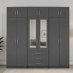 Luxury Bedroom Storage Solution 6 Door Wardrobe with 2 Mirrors & Drawers