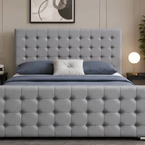 Light Grey Florida Super King Bed with mattress 200×200cm – 6ft Elegant Tufted Design