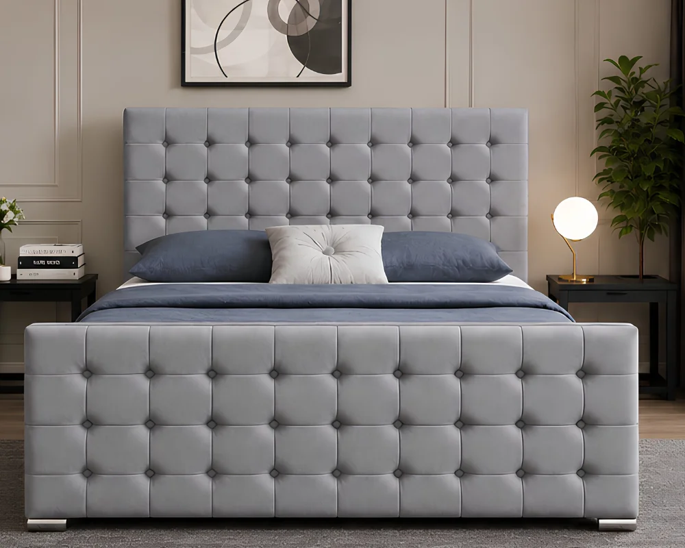 Light Grey Florida Super King Bed with mattress 200×200cm – 6ft Elegant Tufted Design
