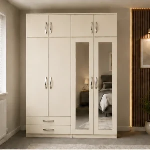 Elegant 4 Door Wardrobe with Mirrors and Multiple Storage Drawers