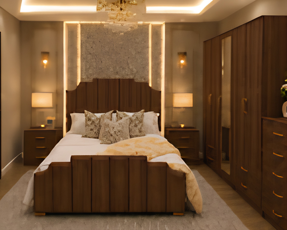 Luxury King Size Bed Furniture Set - five Door Wardrobe With Four Drawer - Chest of Five Drawers With Two Bed Side Table - Image 2