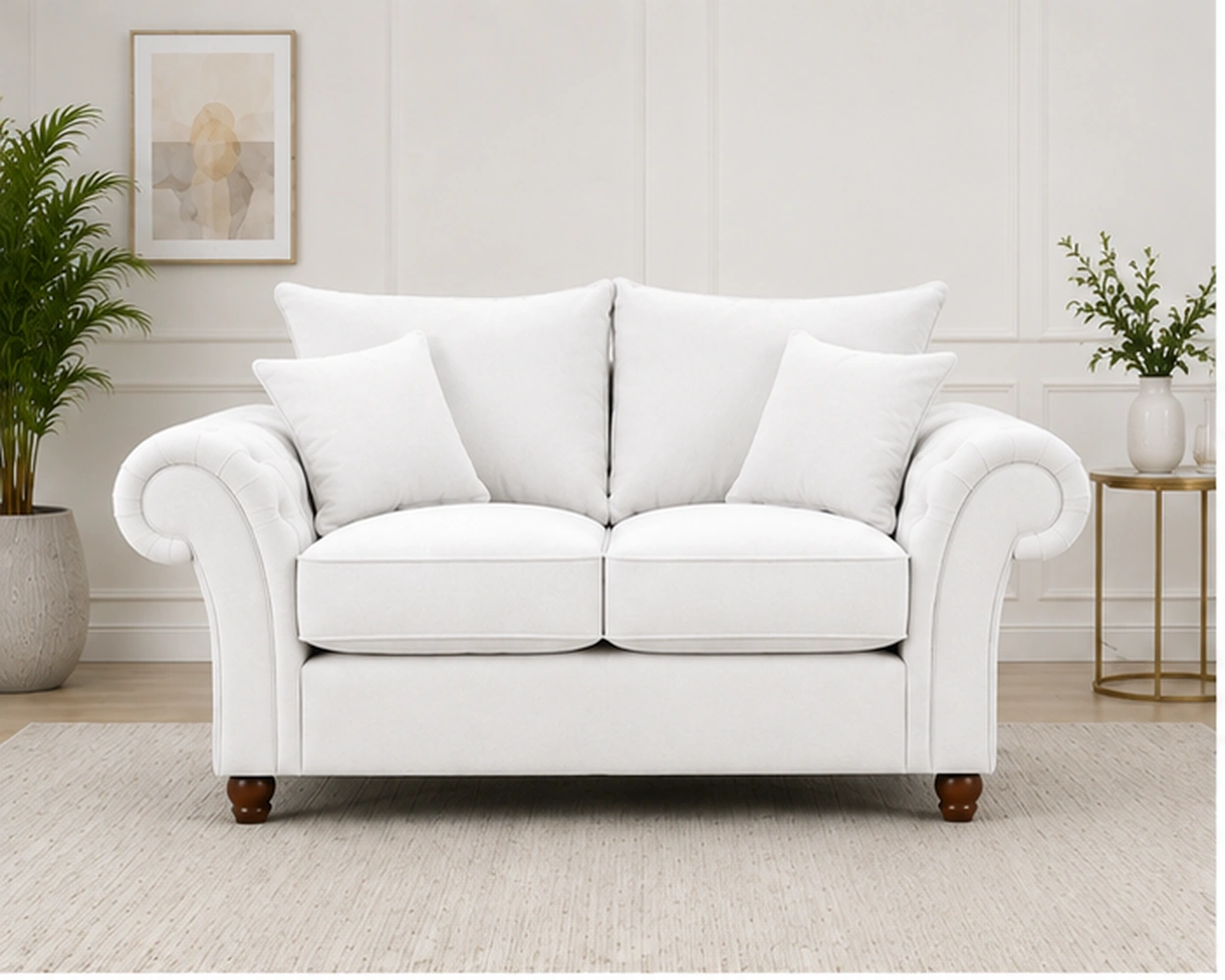 Luxury White 2 Seater Sofa – Classic Chesterfield Fabric Lounge Sofa - Image 2