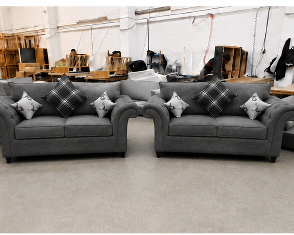Luxury Grey 3+2 Seater Sofa Set – Classic Chesterfield Style with Cushions - Image 3