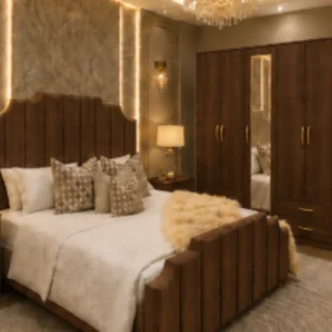 Luxury Double Bed Furniture Set - five Door Wardrobe With Four Drawer - Chest of Five Drawers With Two Bed Side Table