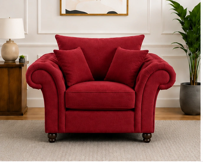 Nicole Ruby Red 1 Seater Sofa – Luxury Tufted Chesterfield Armchair - Image 2