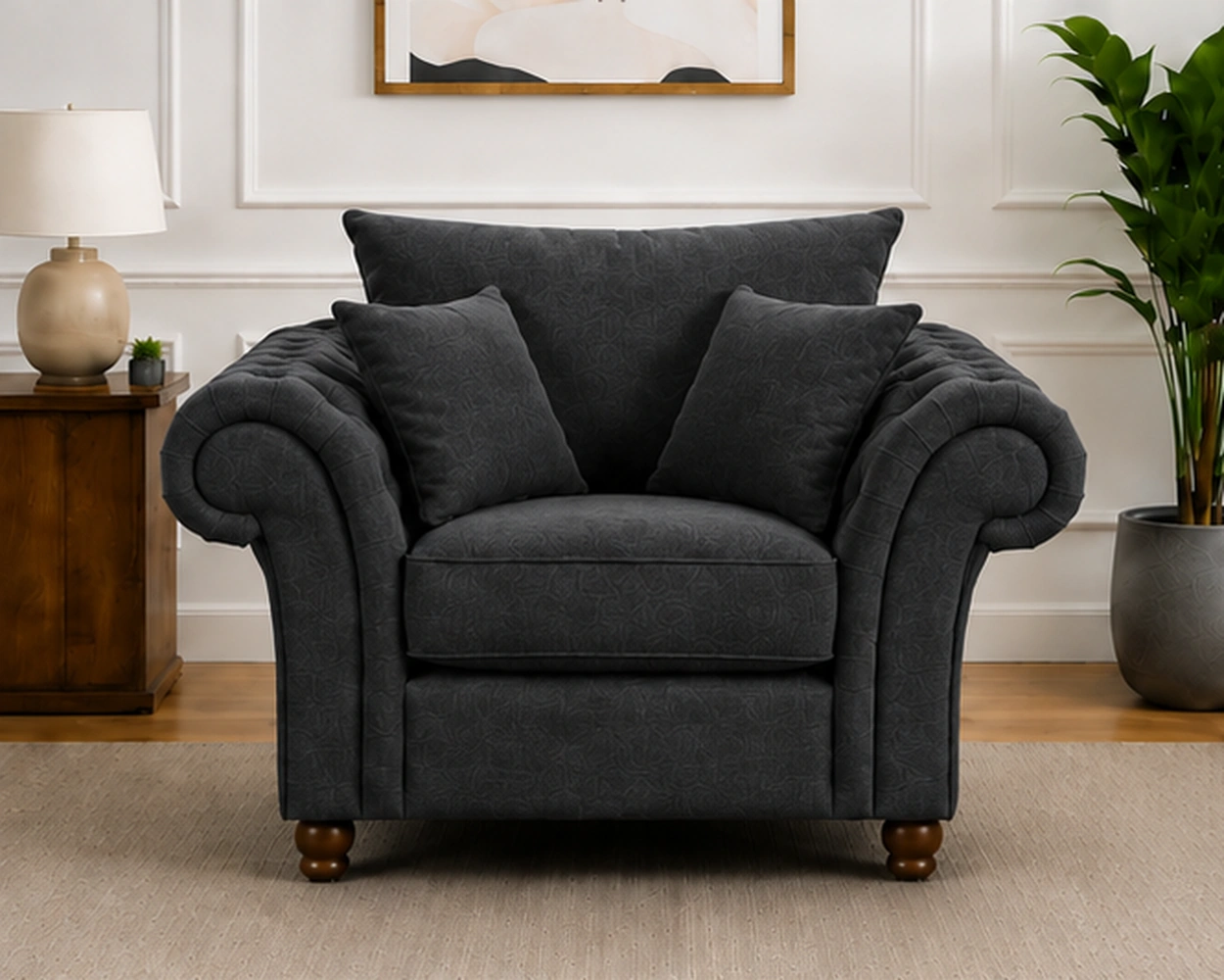 Luxury Dark Grey Nicole 1 Seater Sofa - Deep Button Tufted Armchair - Image 2