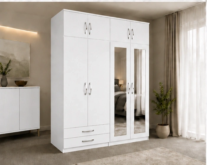 4 Door Bedroom Wardrobe with 4 Drawers and 2 Long Mirrors - Image 2