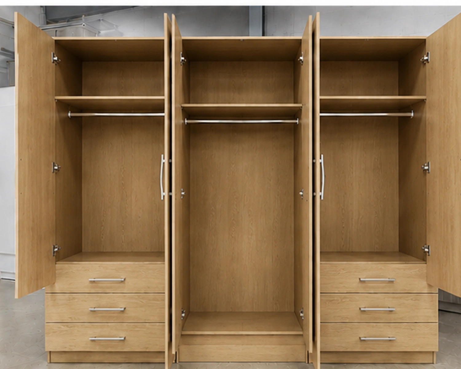 6 Door Wooden Wardrobe with 3 Drawers & Double Mirrors – Modern Bedroom Storage Cabinet - Image 4