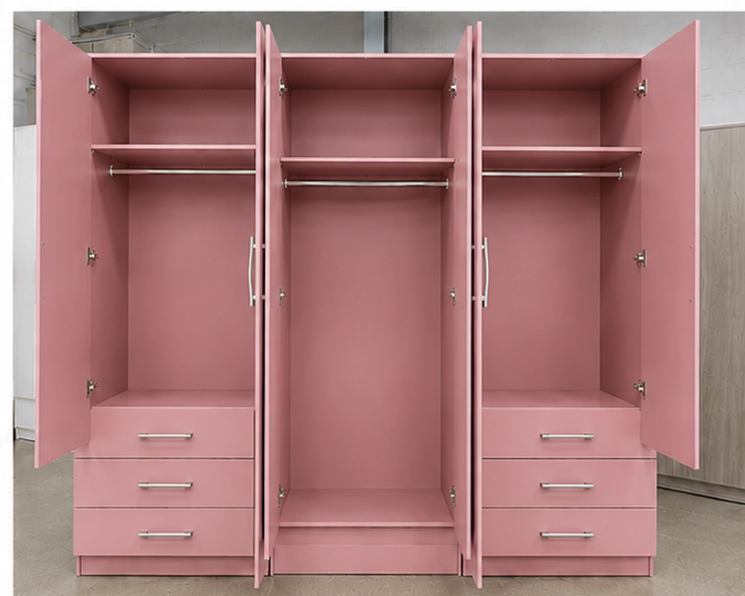Modern 6 Door Pink Wardrobe with 6 Drawers & Double Mirrors – Stylish Bedroom Storage - Image 4
