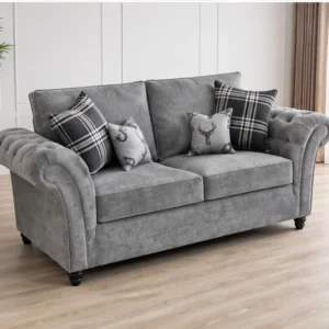Luxury Grey 2 Seater Sofa – Classic Chesterfield Fabric Lounge Sofa