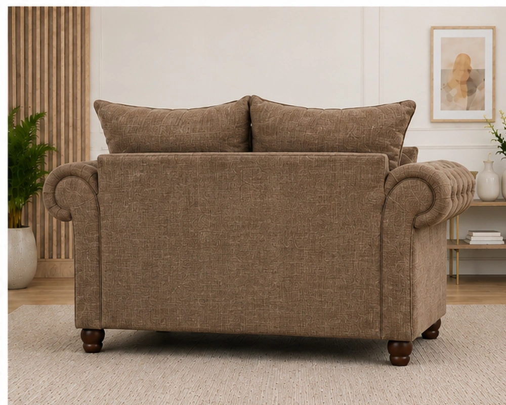 Luxury Brown 2 Seater Sofa – Classic Chesterfield Fabric Lounge Sofa - Image 3