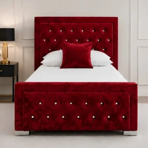 Rich Crimson Hilton Single Bed with mattress – Premium Upholstered Frame with Comfortable Mattress