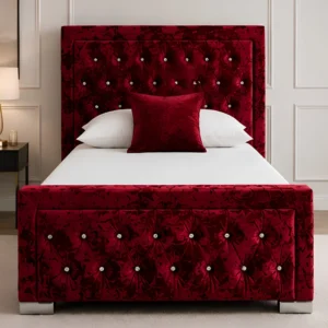 Burgundy Hilton Single Size Bed with mattress – Elegant Tufted Headboard with Mattress