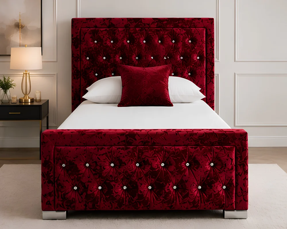 Burgundy Hilton Single Size Bed with mattress – Elegant Tufted Headboard with Mattress