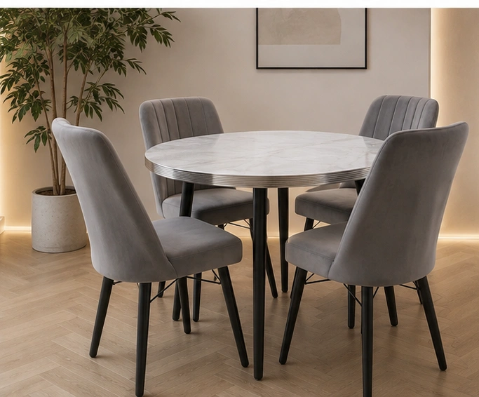 Modern Home Dining Table Set with Round Table and 4 Chairs - Image 3