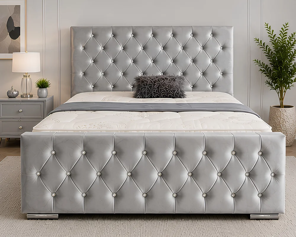 Contemporary Light Silver Florida King Bed – 5ft 180 × 200 cm Stylish Tufted Design wit mattress - Image 2