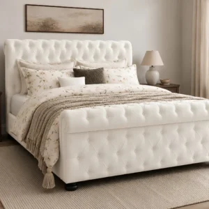 Contemporary Velvet King Size Sleigh Bed - 5ft Bed Frame - King Bed with Mattress