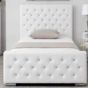 Elegant White Single Bed Frame -Florida 3ft Upholstered Bed-90 × 190 cm Bed-Bed with Mattress
