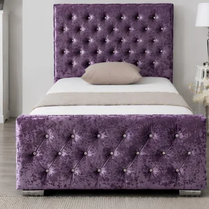 Elegant Purple Single Bed Frame - Florida 3ft Upholstered Bed - 90 × 190 cm bed with mattress