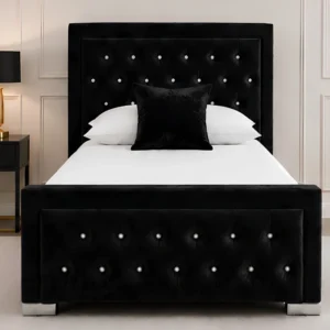 Elegant Black Hilton Single Size Bed with Mattress – Premium Tufted Headboard