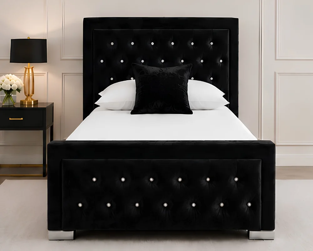 Elegant Black Hilton Single Size Bed with Mattress – Premium Tufted Headboard