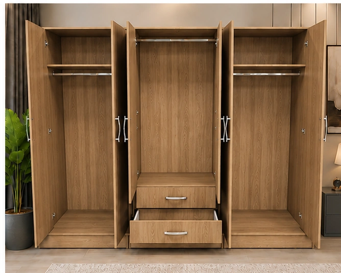 Modern Elegant 6 Door Wardrobe with Mirrors, Drawers and Spacious Storage - Image 2