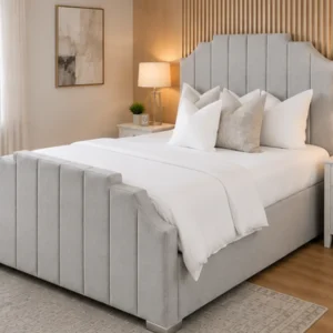 Off-White Arizona King Size Designer Bed Frame – Luxury Velvet Upholstered Bed with mattress