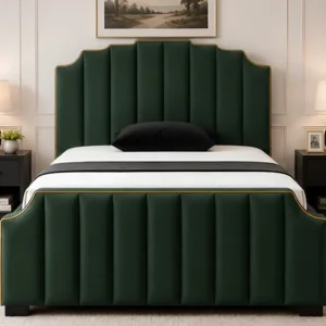 Arizona Designer Super King Bed Frame in Green – Premium Velvet Finish with mattress