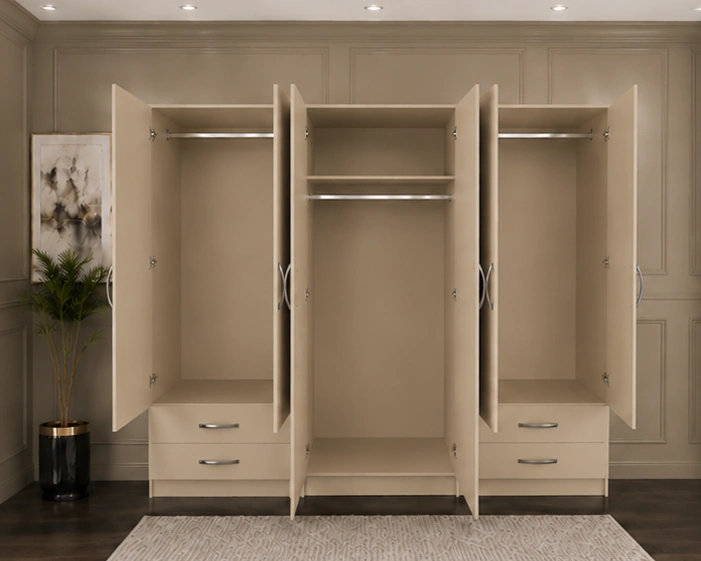 Spacious Wardrobe with 6 Doors, Mirrors and Storage Drawers | Stylish Contemporary Bedroom Storage Unit for Everyday Organisation - Image 3
