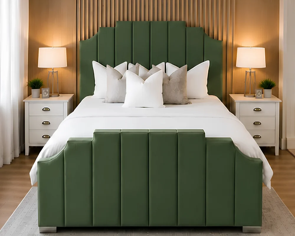 Arizona Forest Green King Size Upholstered Bed Frame - Luxury Velvet Platform Bed with Modern Headboard and mattress - Image 2
