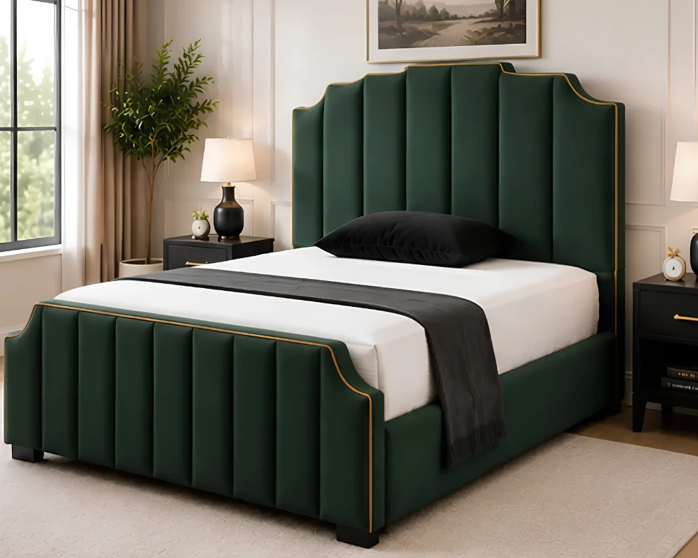 Arizona Designer Super King Bed Frame in Green – Premium Velvet Finish with mattress - Image 2