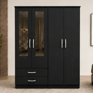 Spacious 4 Door Closet with 2 Mirrored Doors and 2 Practical Storage Drawers