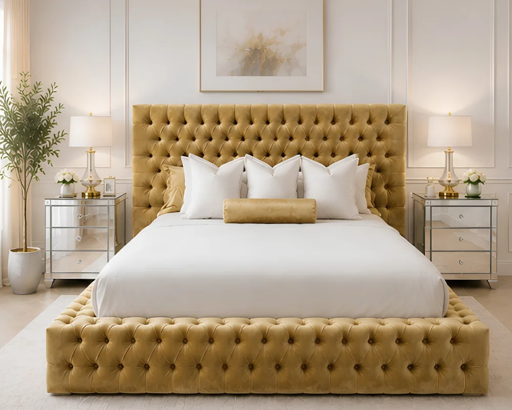 Elegant Mustard Ambassador Bed with mattress – Luxury Tufted King Size - Image 2
