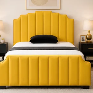 Golden Yellow Designer Collection-Golden Yellow Arizona Super King Bed-Luxury Upholstered Velvet Finish with mattress