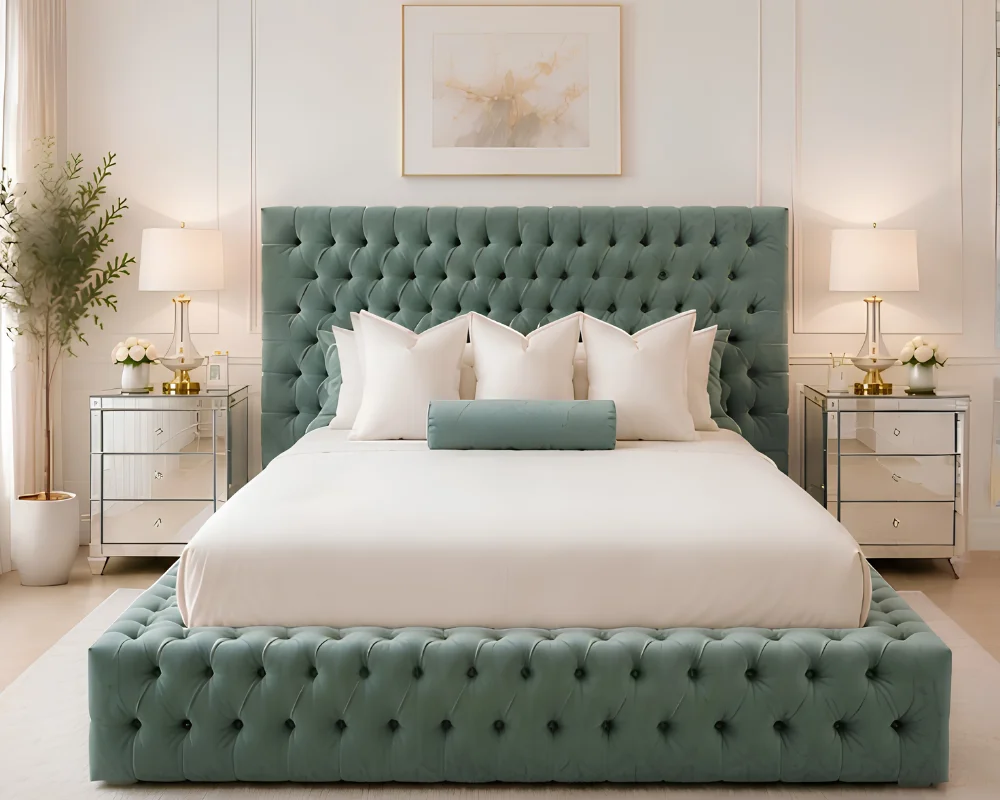 Contemporary Sage Green King Bed with mattress – Premium Ambassador Upholstery - Image 2