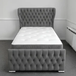 Slate Grey Oxford Single Bed with Mattress – Elegant 3ft Upholstered Frame