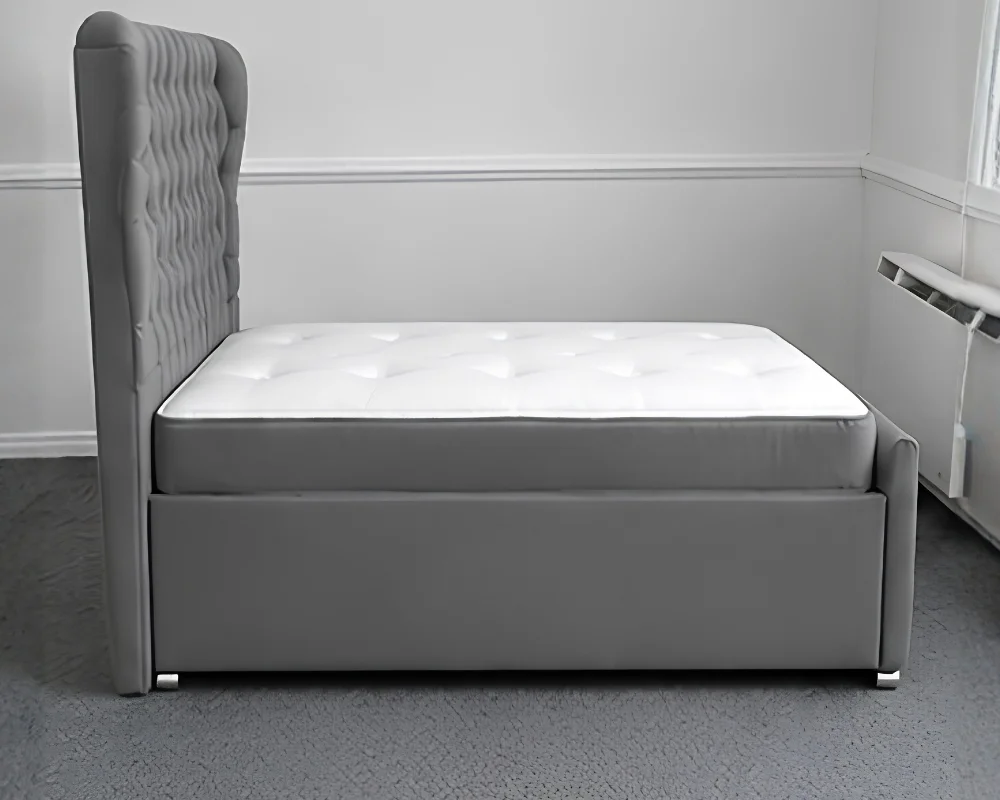 Slate Grey Oxford Single Bed with Mattress – Elegant 3ft Upholstered Frame - Image 4