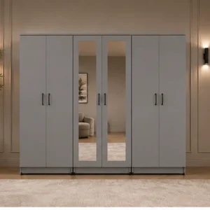 Modern Grey 6 Door Wardrobe with 2 Full-Length Mirrors Spacious Bedroom Storage - Custom Colours & Sizes Available