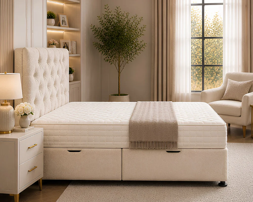 Beige Ottoman King Bed – Modern 180×200cm Frame with Lift-Up Storage - Image 3