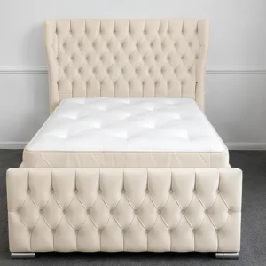 Soft Beige 3ft Oxford Bed – Premium Padded Headboard with Mattress