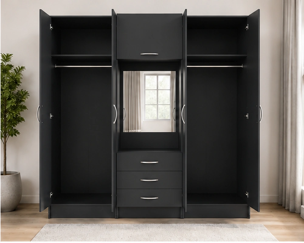 Graphite Grey 6 Door Wardrobe with Centre Mirror – Refined Bedroom Storage - Image 3