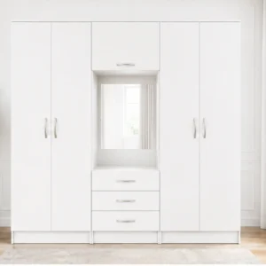 Premium White Mirrored Wardrobe – Spacious Six Door Storage for Modern Homes