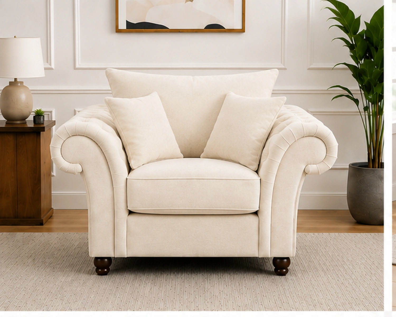 Nicole Cream Lounge Chair – Stylish 1 Seater Luxury Sofa - Image 2