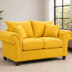 Yellow 2 Seater Chesterfield Sofa – Luxury Tufted Rolled Arm Sofa
