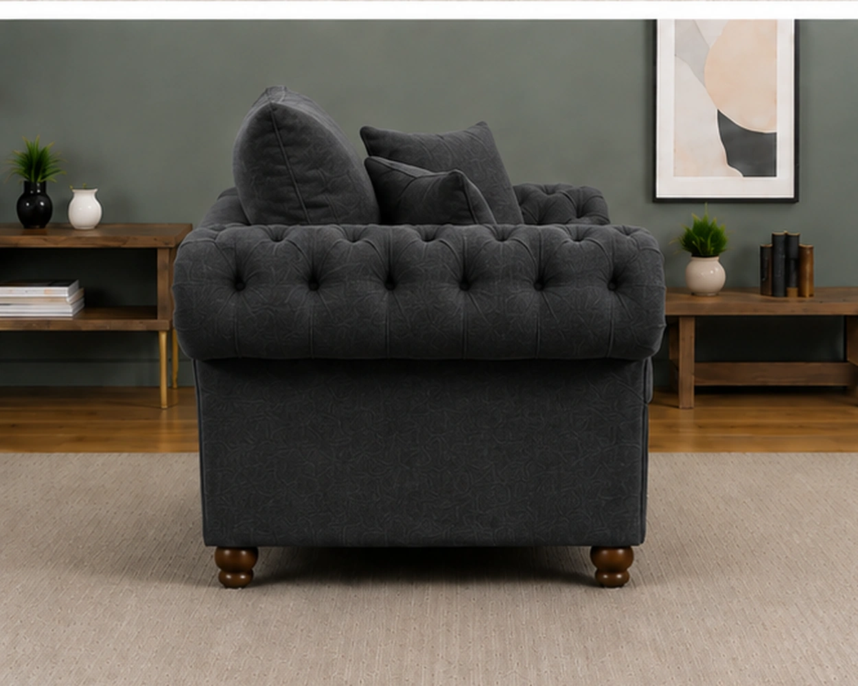 Luxury Dark Grey Nicole 1 Seater Sofa - Deep Button Tufted Armchair - Image 4