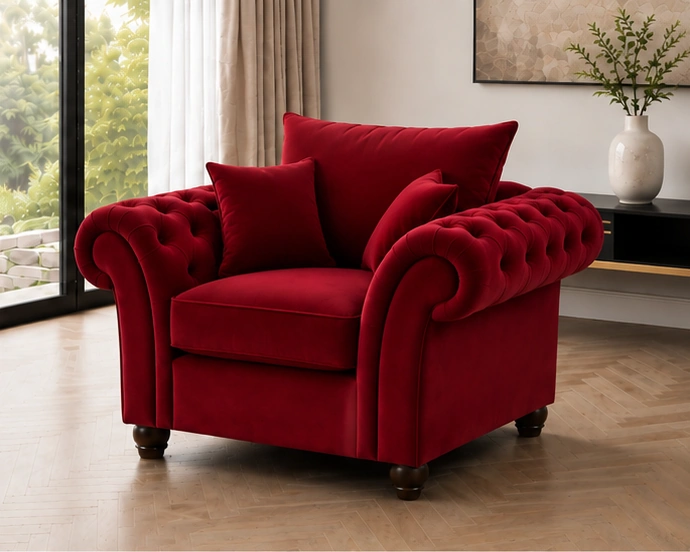 Nicole Ruby Red 1 Seater Sofa – Luxury Tufted Chesterfield Armchair - Image 3