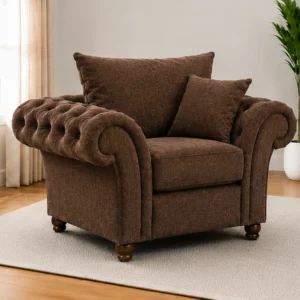Nicole 1 Seater Sofa in Brown – Luxury Chesterfield Tufted Armchair