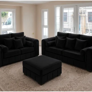 Luxury Black Velvet Sofa Set 3+2 Seater – Premium Modern Living Room Furniture