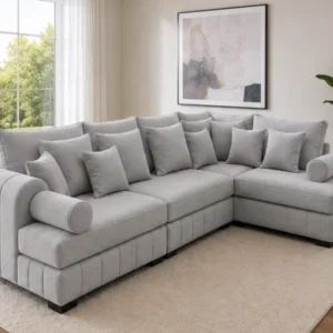 Lilly Luxury L-Shape Sectional Sofa with Ottoman – 4 Seater Modern Living Room Sofa