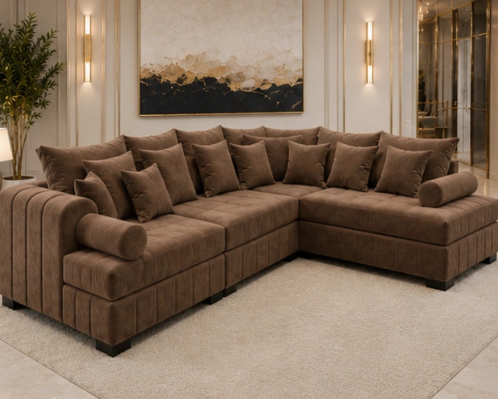 Lilly Brown 5 Seater Corner Sofa - Lilly Elegant Corner Sofa